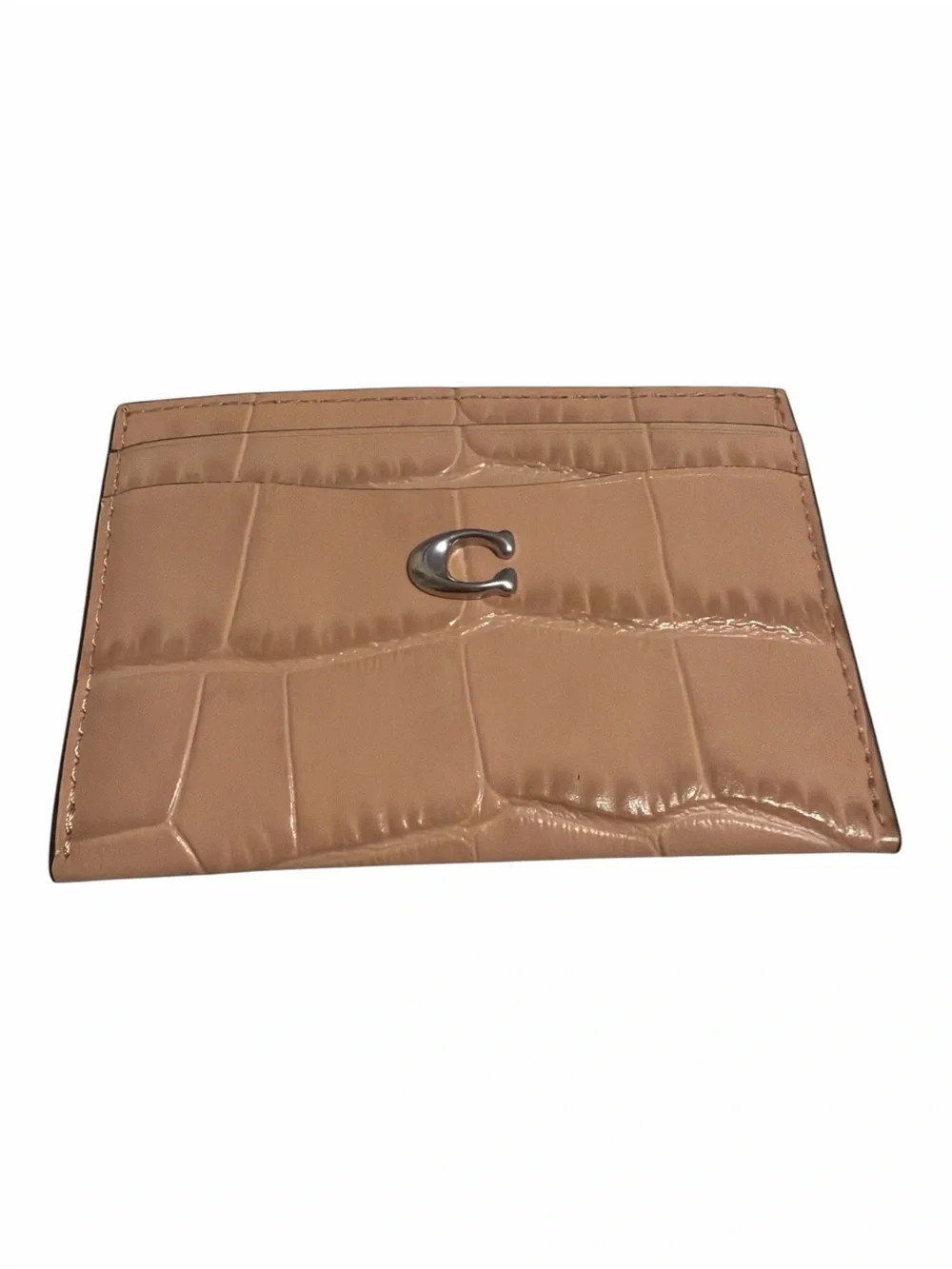 NWT Coach Essential Card Case Buff Croc Embossed Leather Card Holder